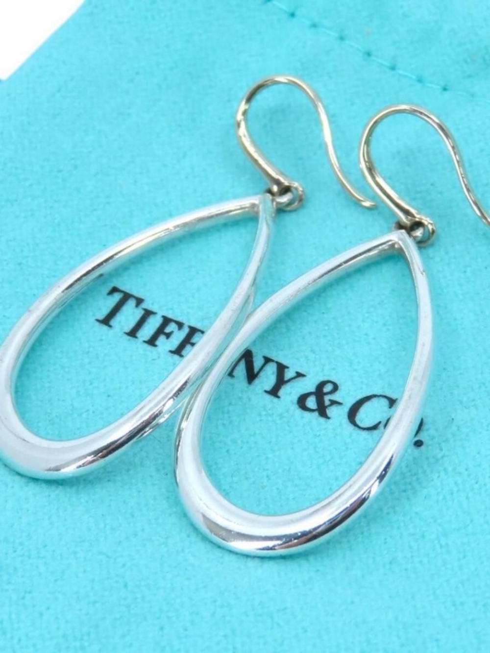 Tiffany & Co. Sterling Silver Large Open Teardrop Drop Dangle Earrings